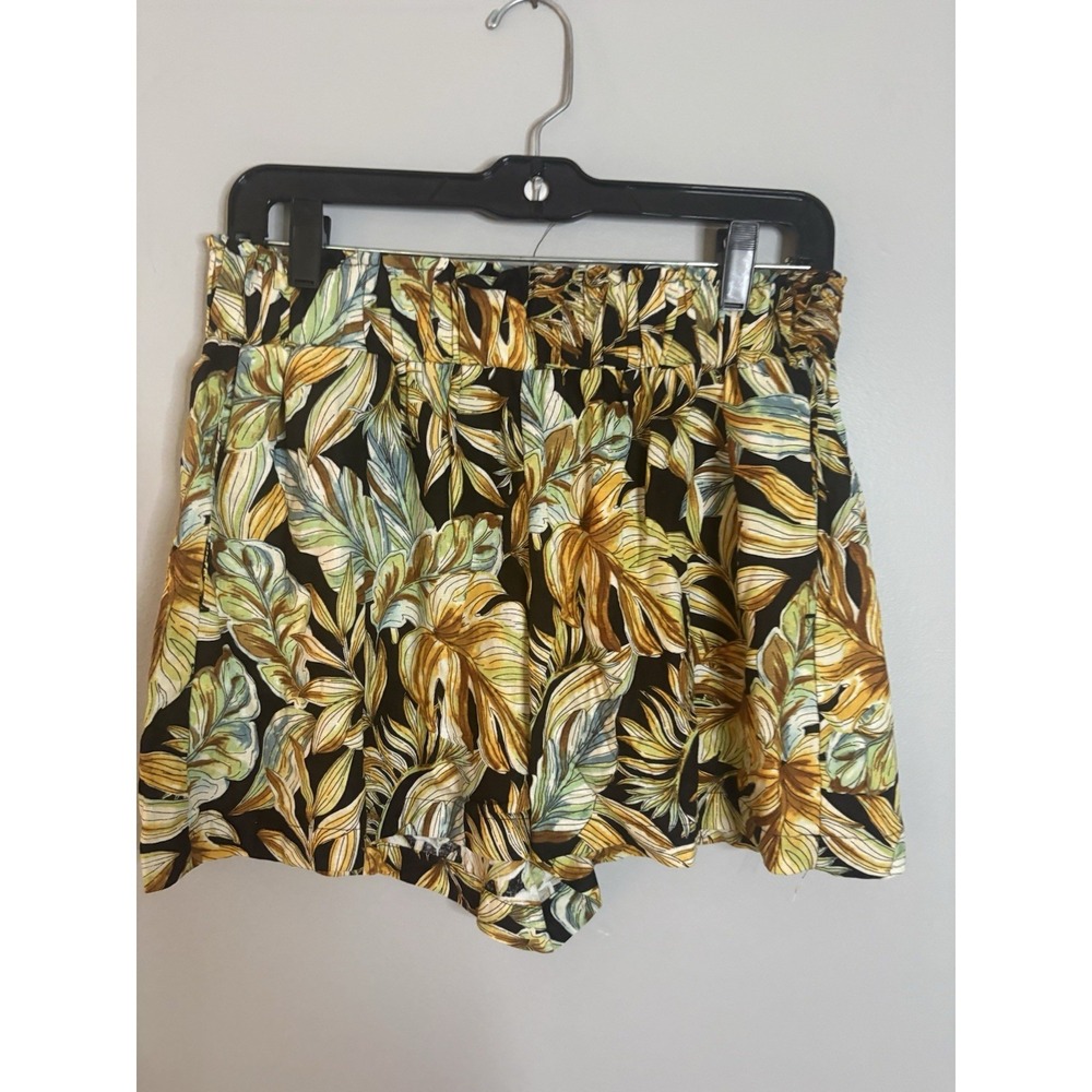 Panama Jack Tropical Leaf Print Paperbag Waist Shorts M Womens Resort Beach